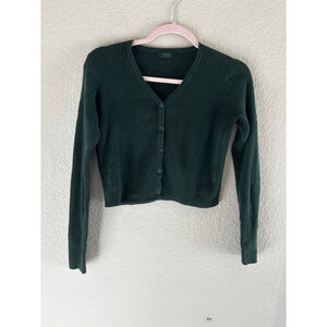 Women's Brandy Melville S Dark Green Ribbed Button-Front Cardigan